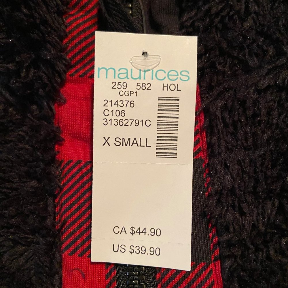 Maurices NWT Women's Black Buffalo Plaid Trim Teddy Sherpa Sweatshirt Size XS - Picture 5 of 10